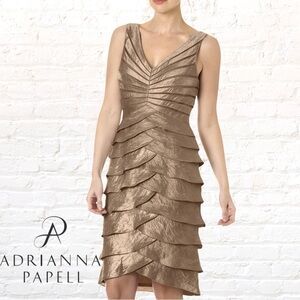 Adrianna Papell Bronze Metallic Shutter Pleat Cocktail Dress Size 12
